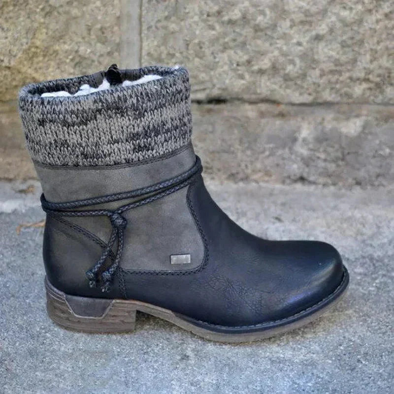 Damen Schnürstiefeletten Mit Strickstulpe