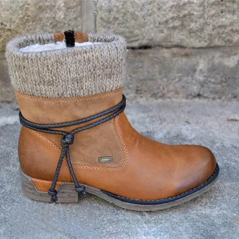 Damen Schnürstiefeletten Mit Strickstulpe