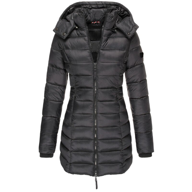 Warme Damen Steppjacke Mit Kapuze Und Reißverschluss