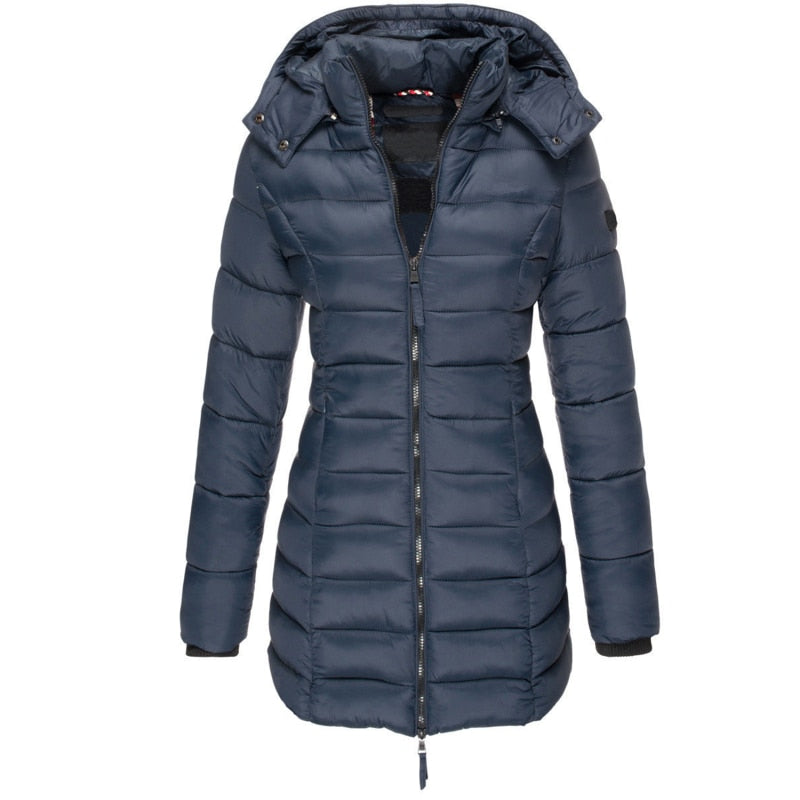 Warme Damen Steppjacke Mit Kapuze Und Reißverschluss