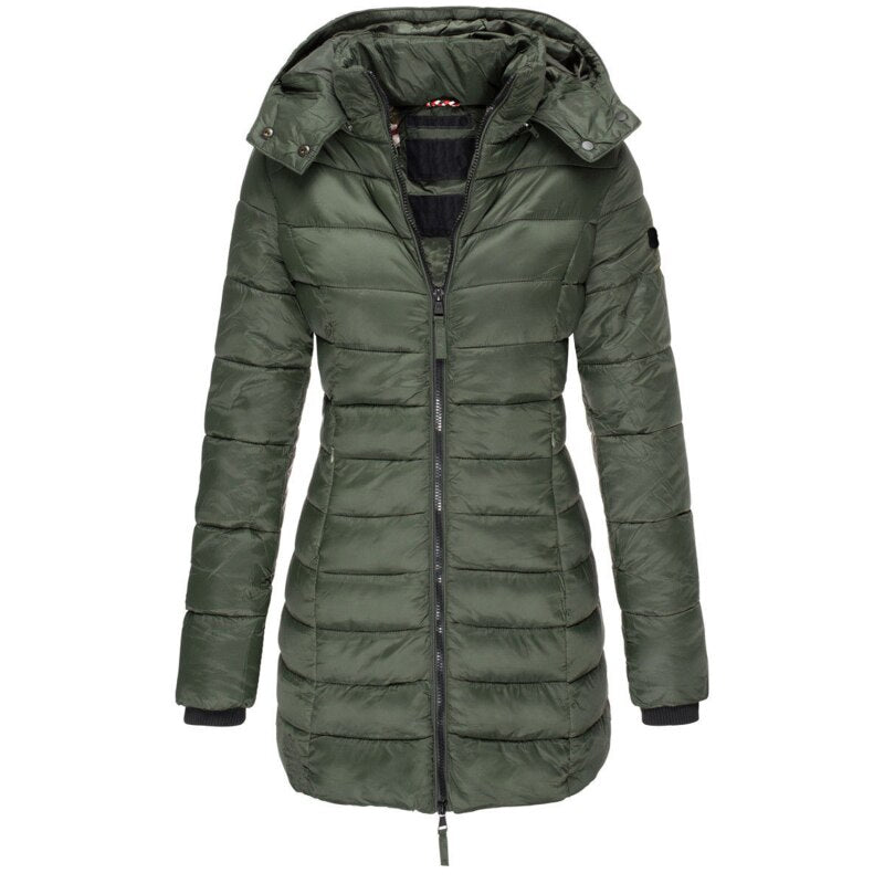 Warme Damen Steppjacke Mit Kapuze Und Reißverschluss