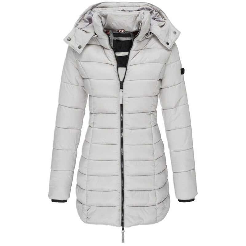 Warme Damen Steppjacke Mit Kapuze Und Reißverschluss