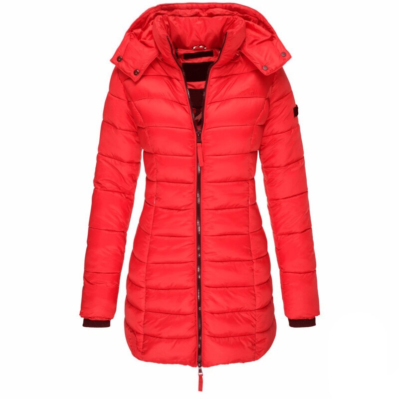 Warme Damen Steppjacke Mit Kapuze Und Reißverschluss