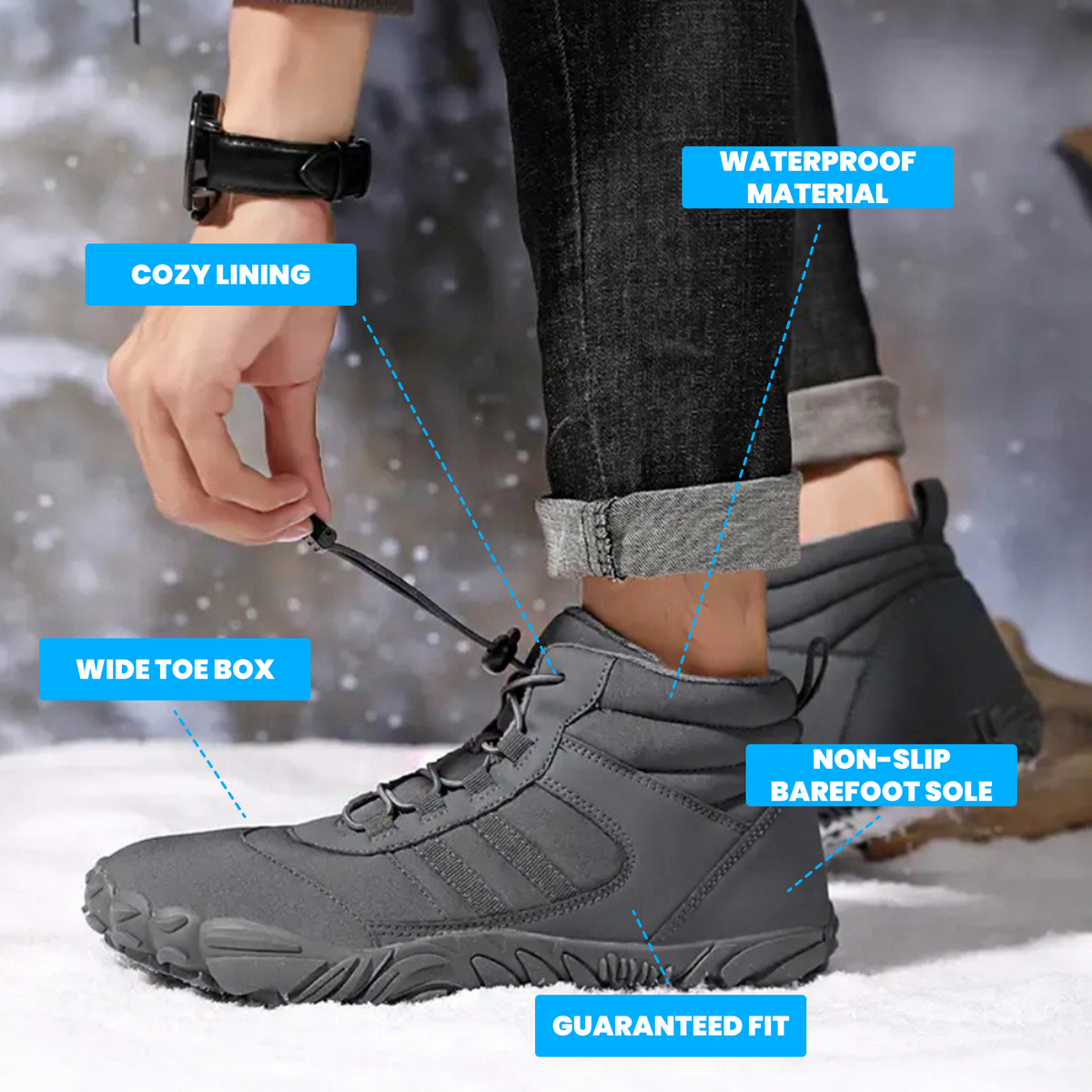 Gefütterte Barfuss-Winterschuhe mit Warmfutter und Weiter Zehenbox