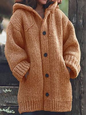 Lockere Damen Strickjacke Mit Kapuze
