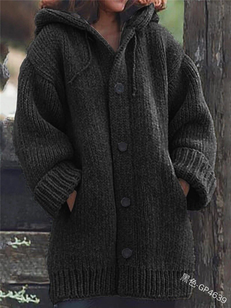 Lockere Damen Strickjacke Mit Kapuze
