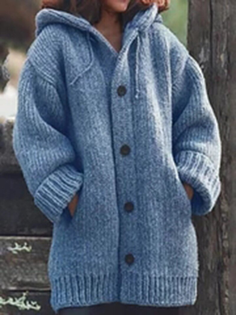 Lockere Damen Strickjacke Mit Kapuze