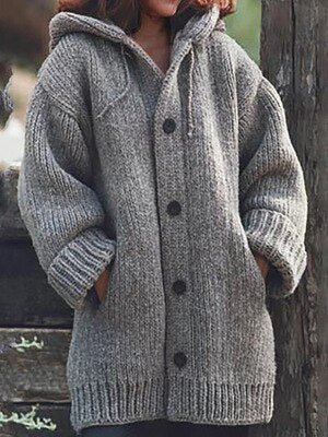 Lockere Damen Strickjacke Mit Kapuze