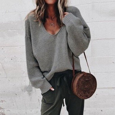 Lockerer Damen Strickpullover Mit V Ausschnitt