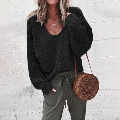 Lockerer Damen Strickpullover Mit V Ausschnitt