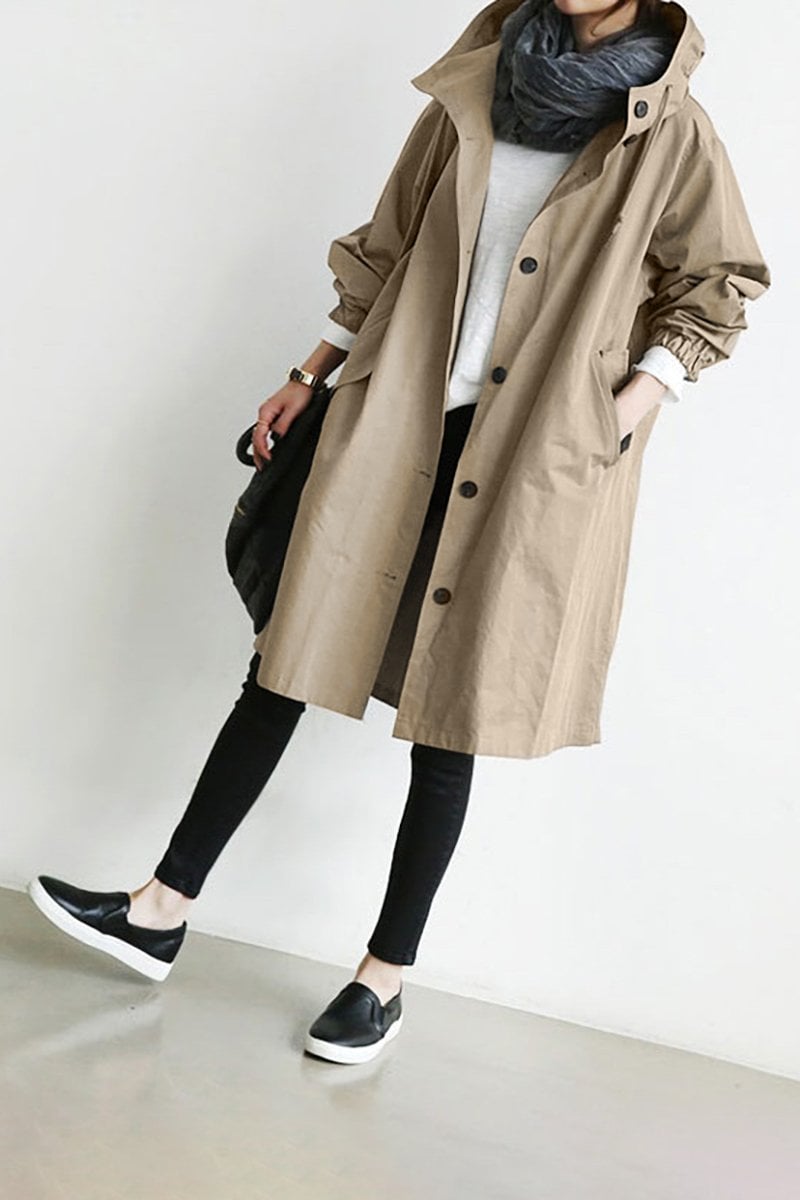 Imperméable à capuche coupe longue