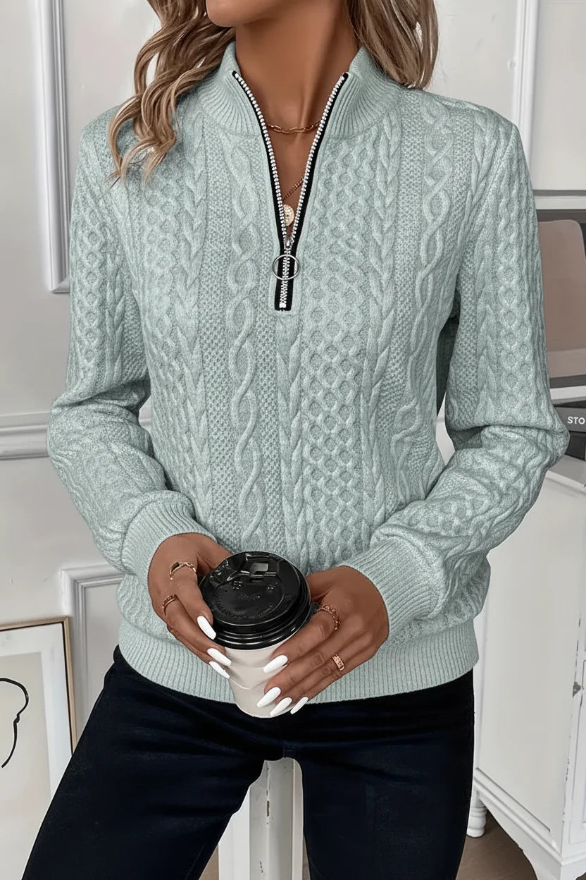Pull en maille à demi-zip avec tirette anneau