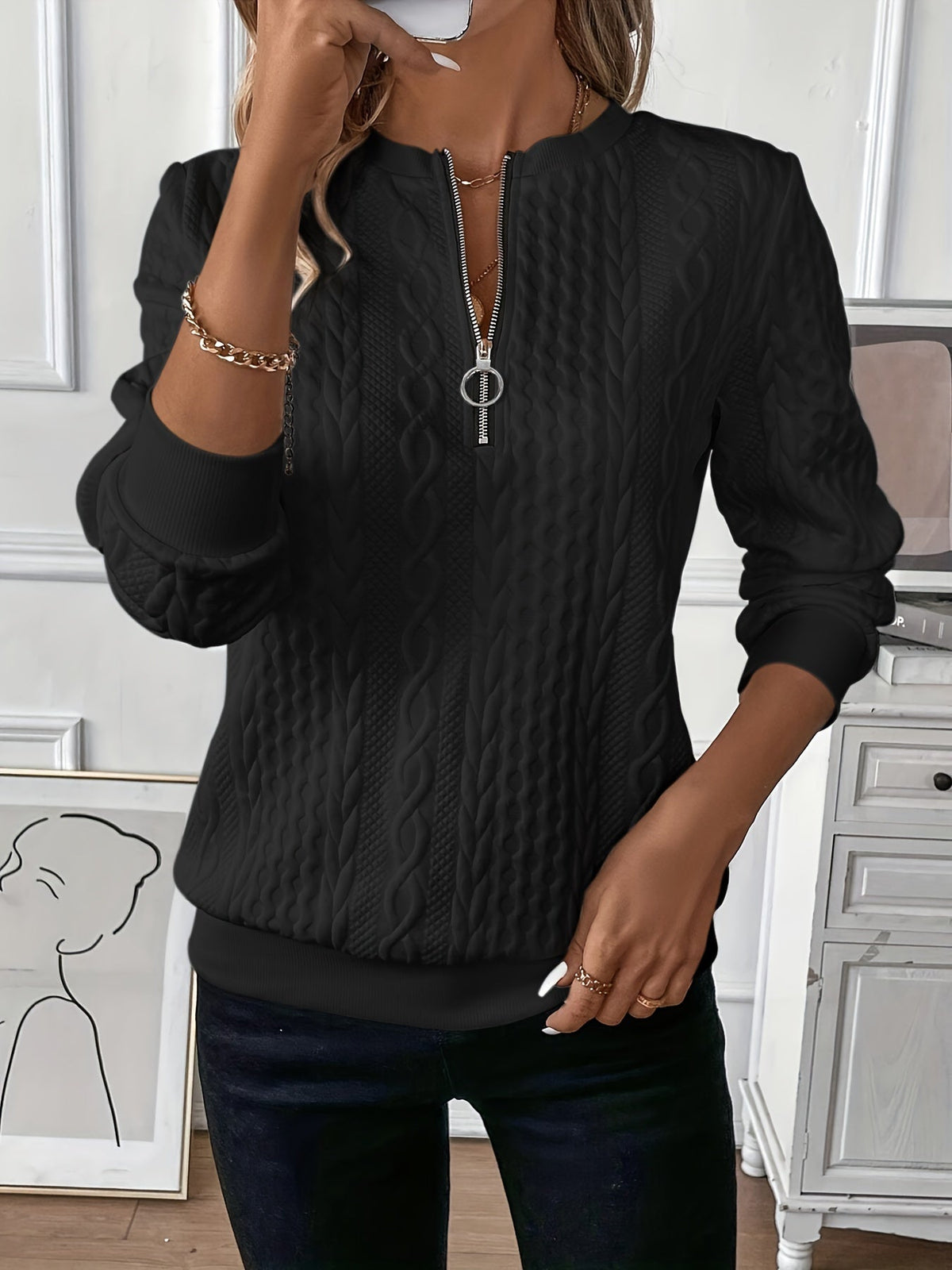 Strickpullover Mit Halbem Reißverschluss Und Ringzug