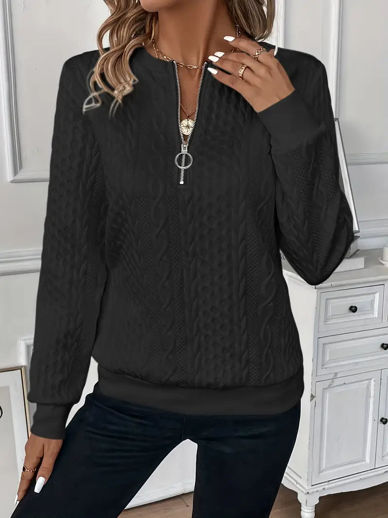 Pull en maille à demi-zip avec tirette anneau